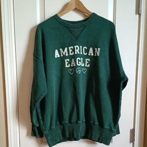 American Eagle Green Logo Label Crewneck